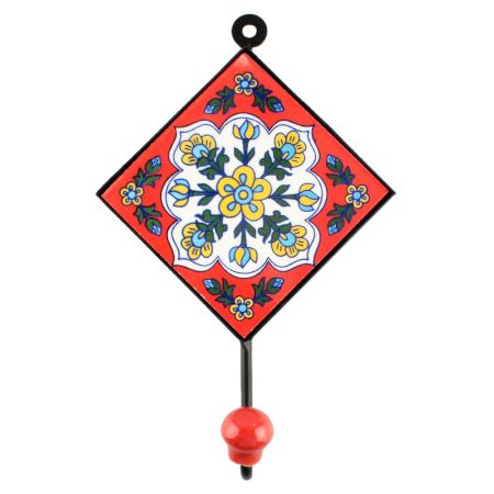 White Floral Ceramic Tile Hook